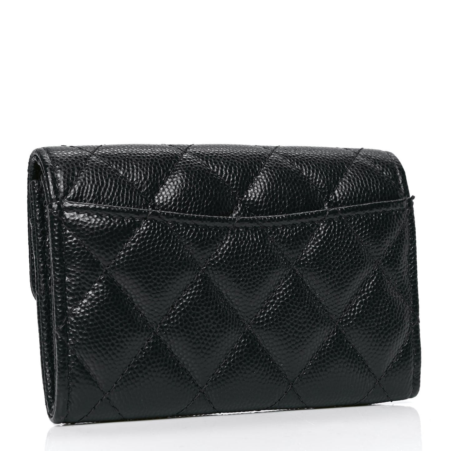 Caviar Quilted Flap Card Holder Wallet Navy Blue