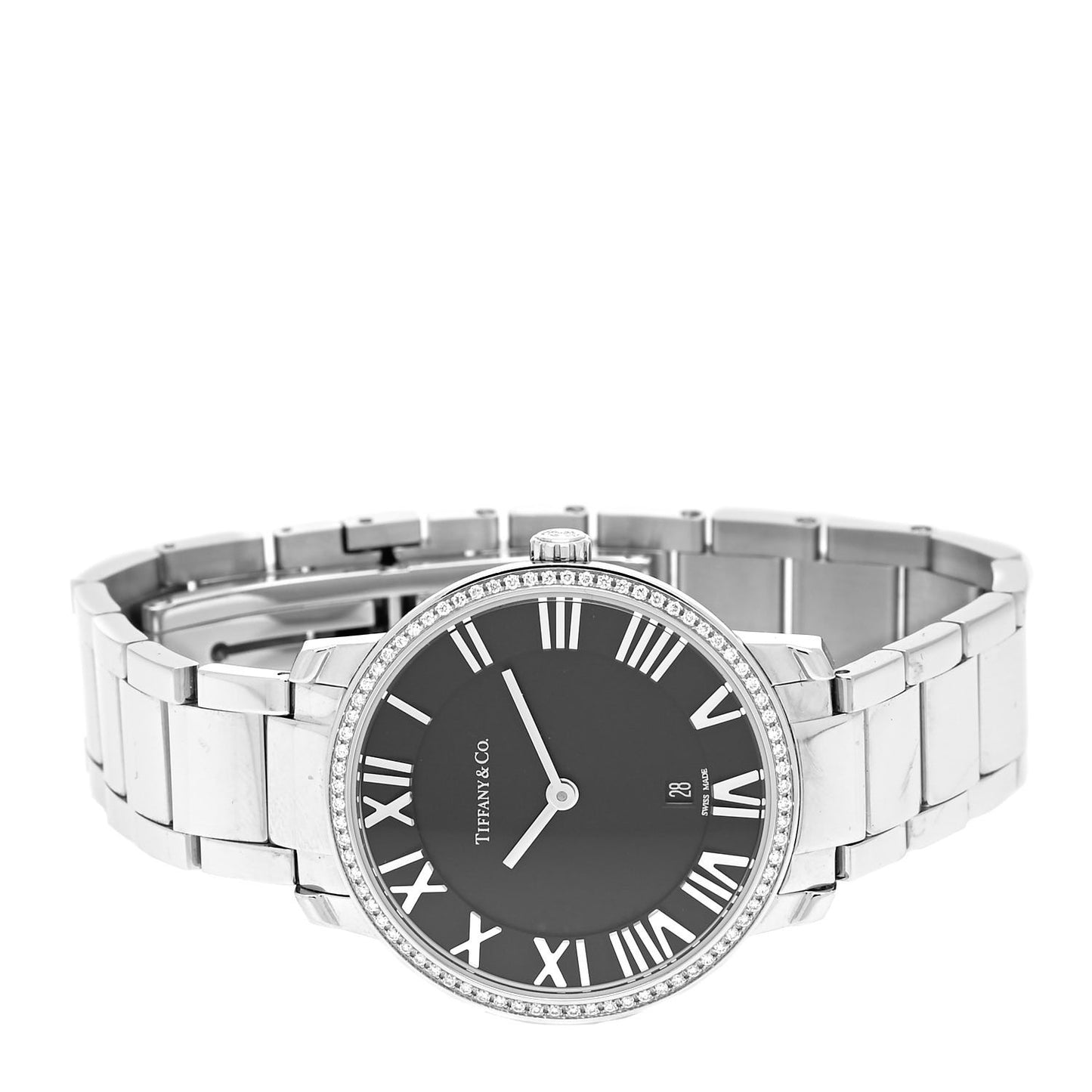 Stainless Steel Diamond Bezel 31mm Atlas 2-Hand Quartz Watch Black