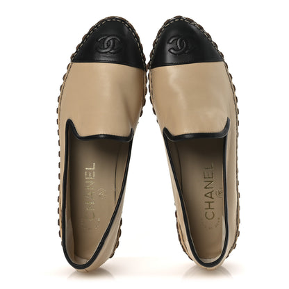 Chanel Lambskin Chain CC Mocassin Loafer Espadrilles 36 Beige Black 2 of 11