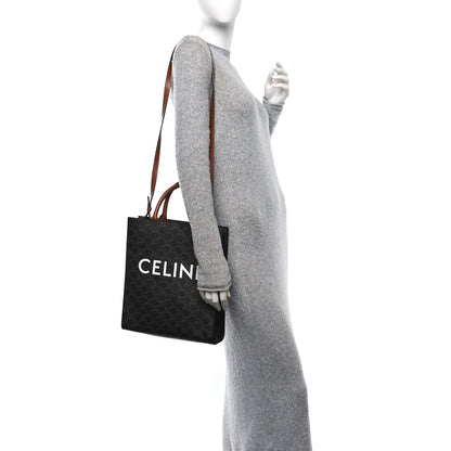 Celine Triomphe Canvas Calfskin Small Vertical Cabas Tan 3 of 11