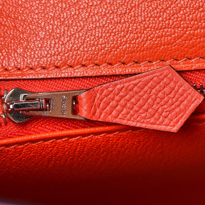 Hermes Epsom Sombrero Chevre Mysore Lettre M Kelly Sellier 28 Capucine Bleu Obscure Ambre 16 of 38