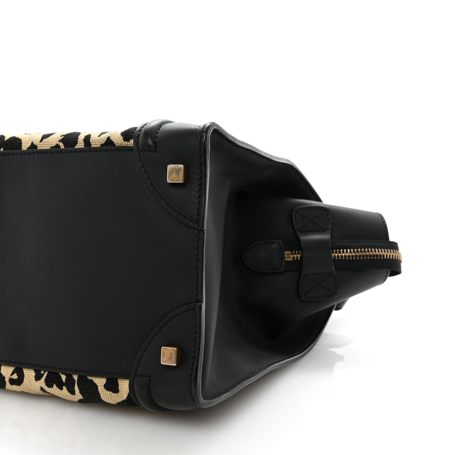 Canvas Smooth Calfskin Leopard Print Mini Luggage Black