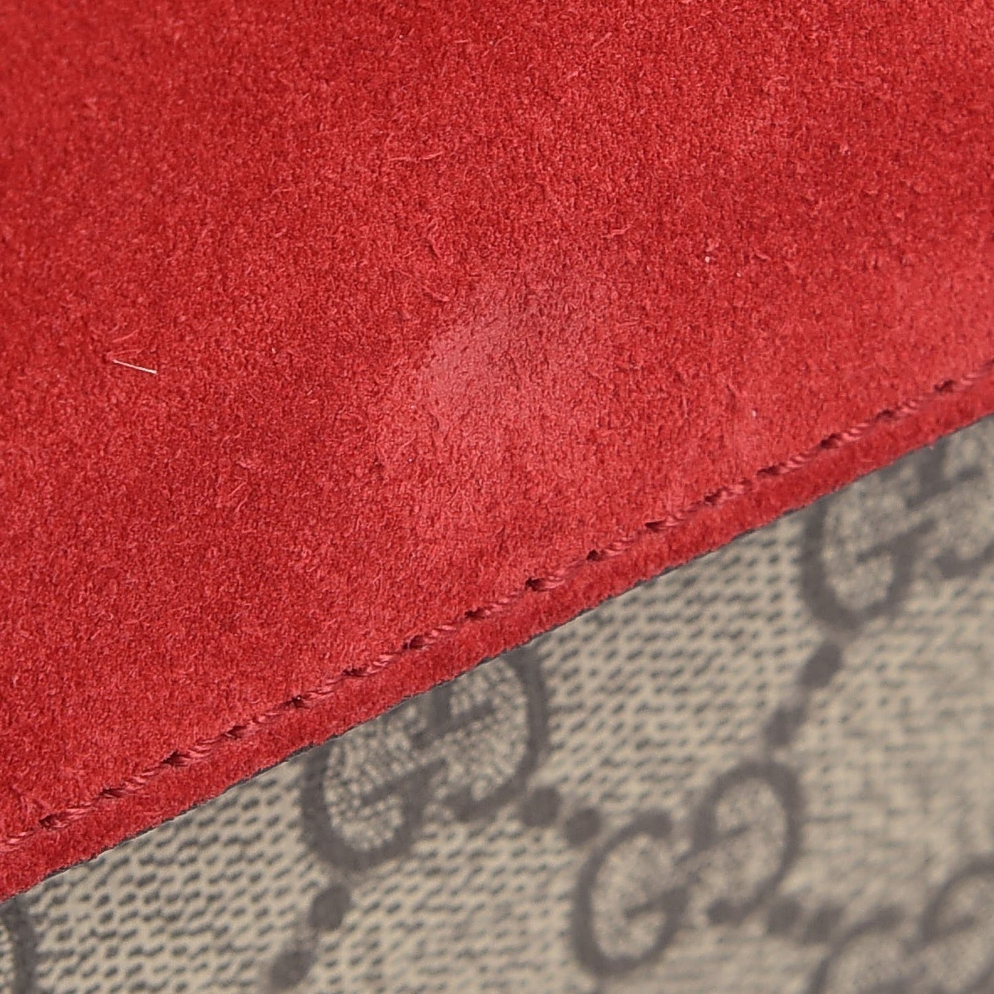 GG Supreme Monogram Suede Cudu Medium Dionysus Shoulder Bag Beige Ebony Vulcanic Red