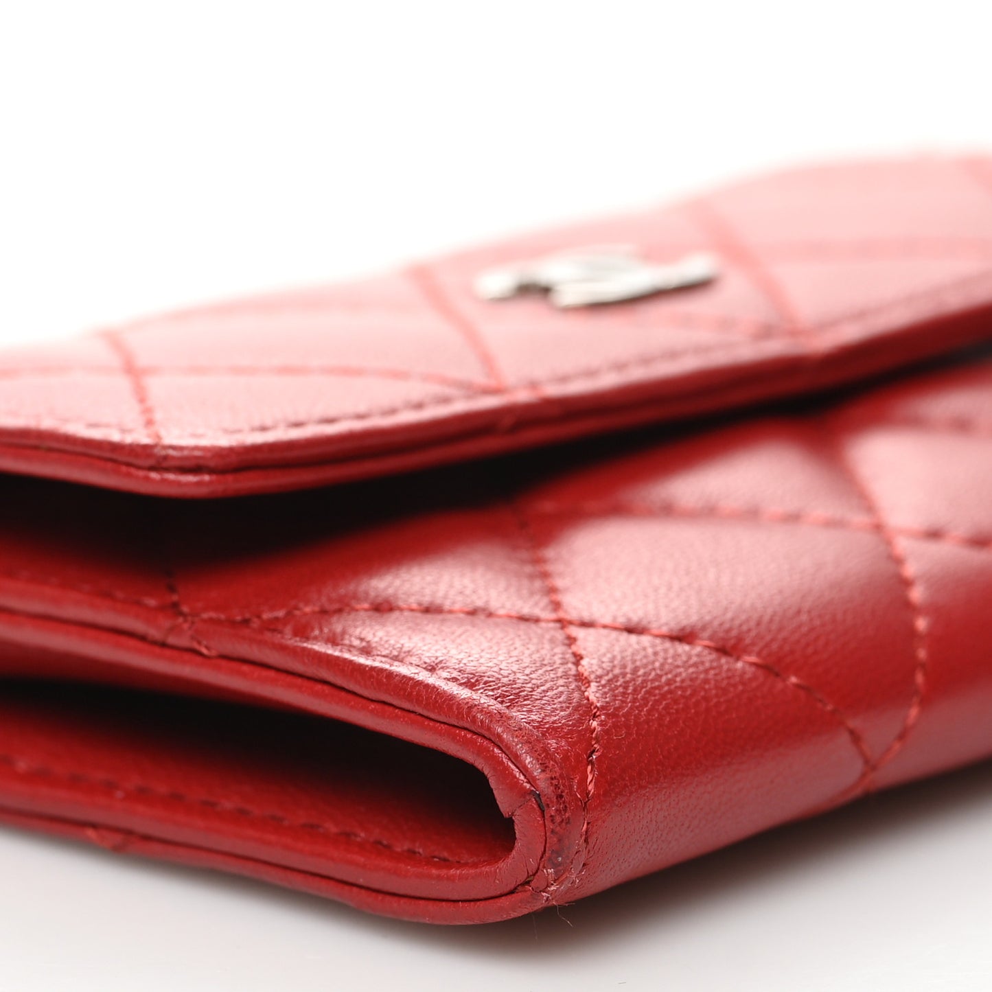 Lambskin Quilted Flap Card Holder Red