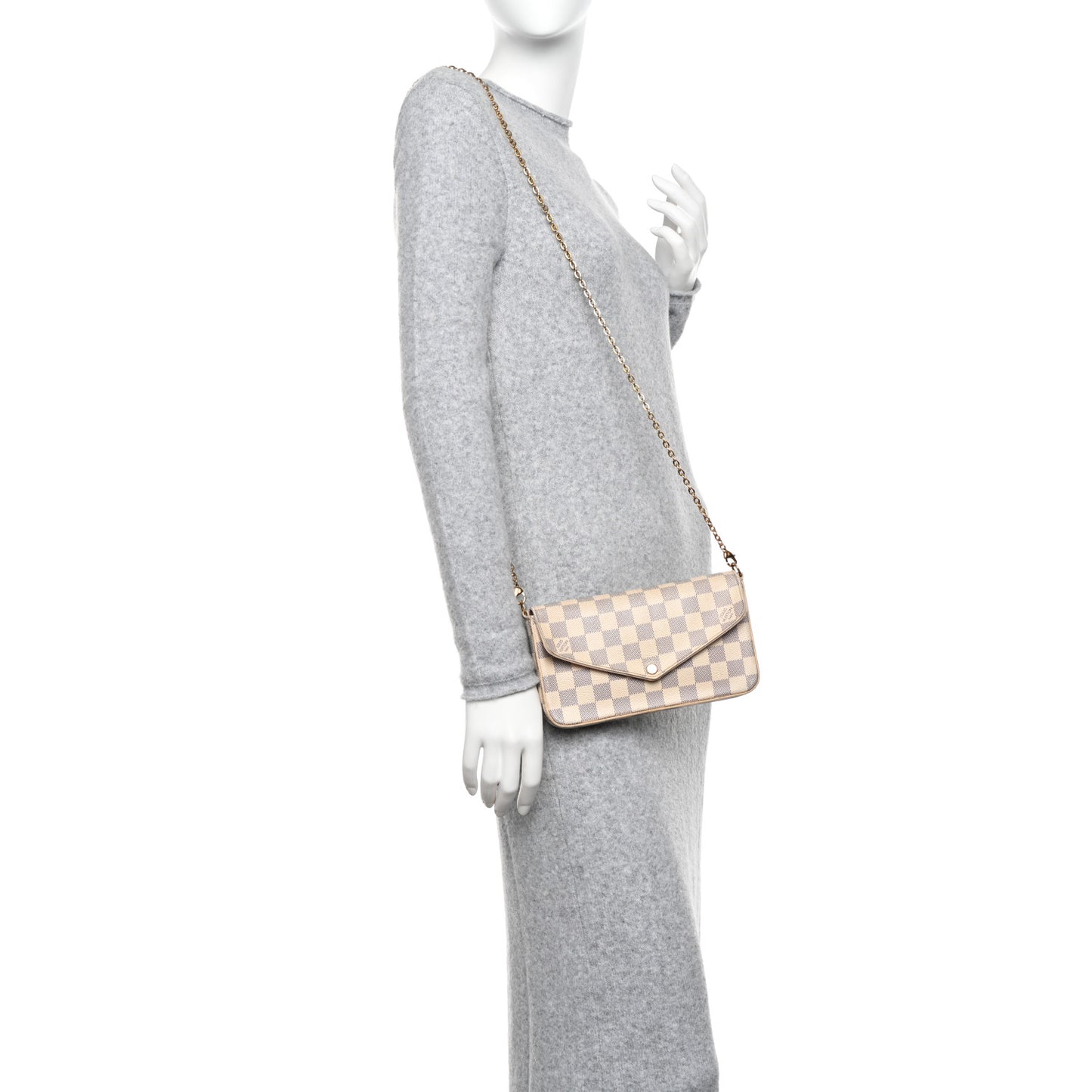 Damier Azur Pochette Felicie Chain Wallet Rose Ballerine