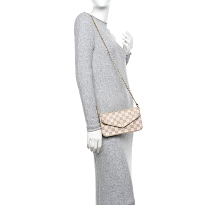 Louis Vuitton Damier Azur Pochette Felicie Chain Wallet Rose Ballerine 2 of 16