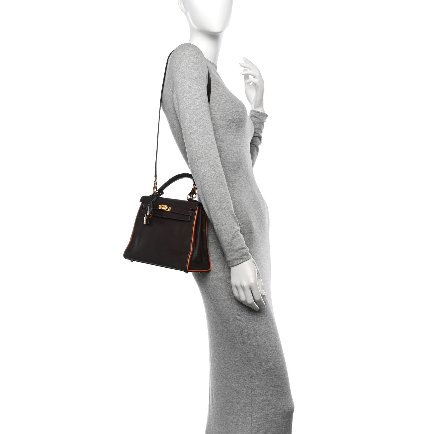 Hermes Box Bi-Color Kelly Retourne 25 Chocolate Orange 2 of 12