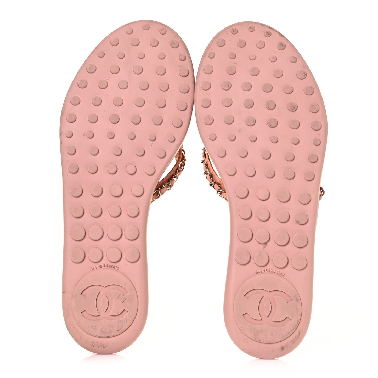 Calfskin CC Chain Thong Sandals 41 Pink
