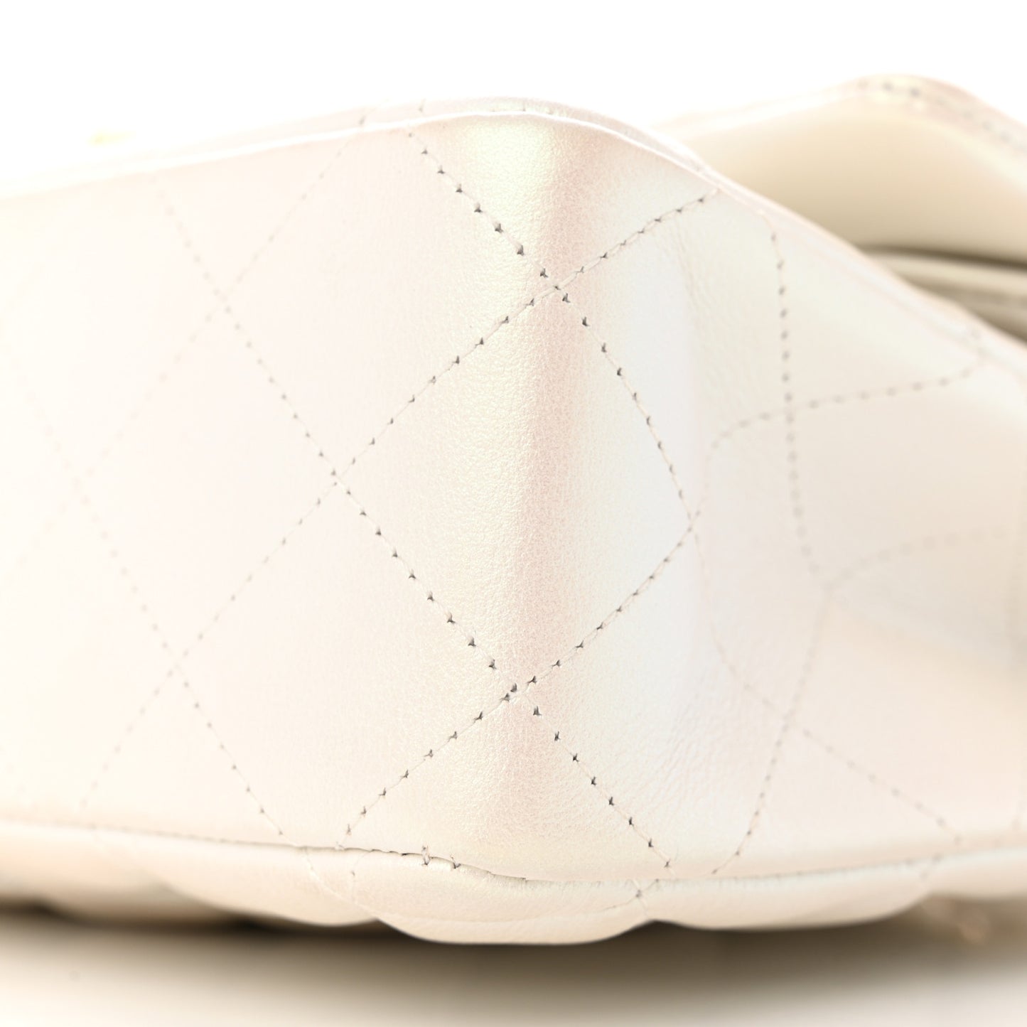 Iridescent Calfskin Quilted Medium Double Flap White