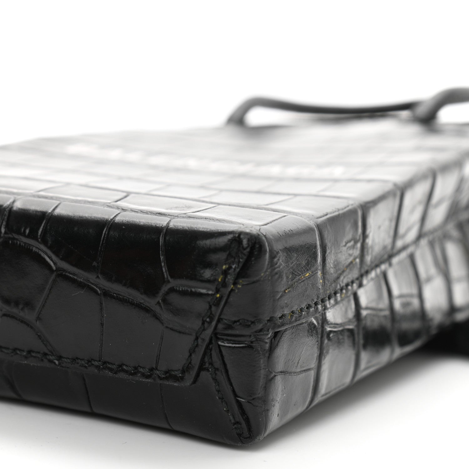 Balenciaga Calfskin Crocodile Embossed Logo Shopping Phone Holder Bag Black 9 of 11