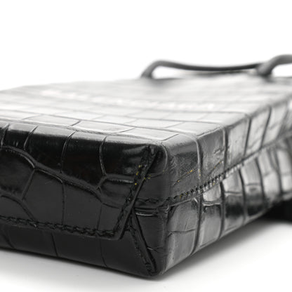 Balenciaga Calfskin Crocodile Embossed Logo Shopping Phone Holder Bag Black 9 of 11