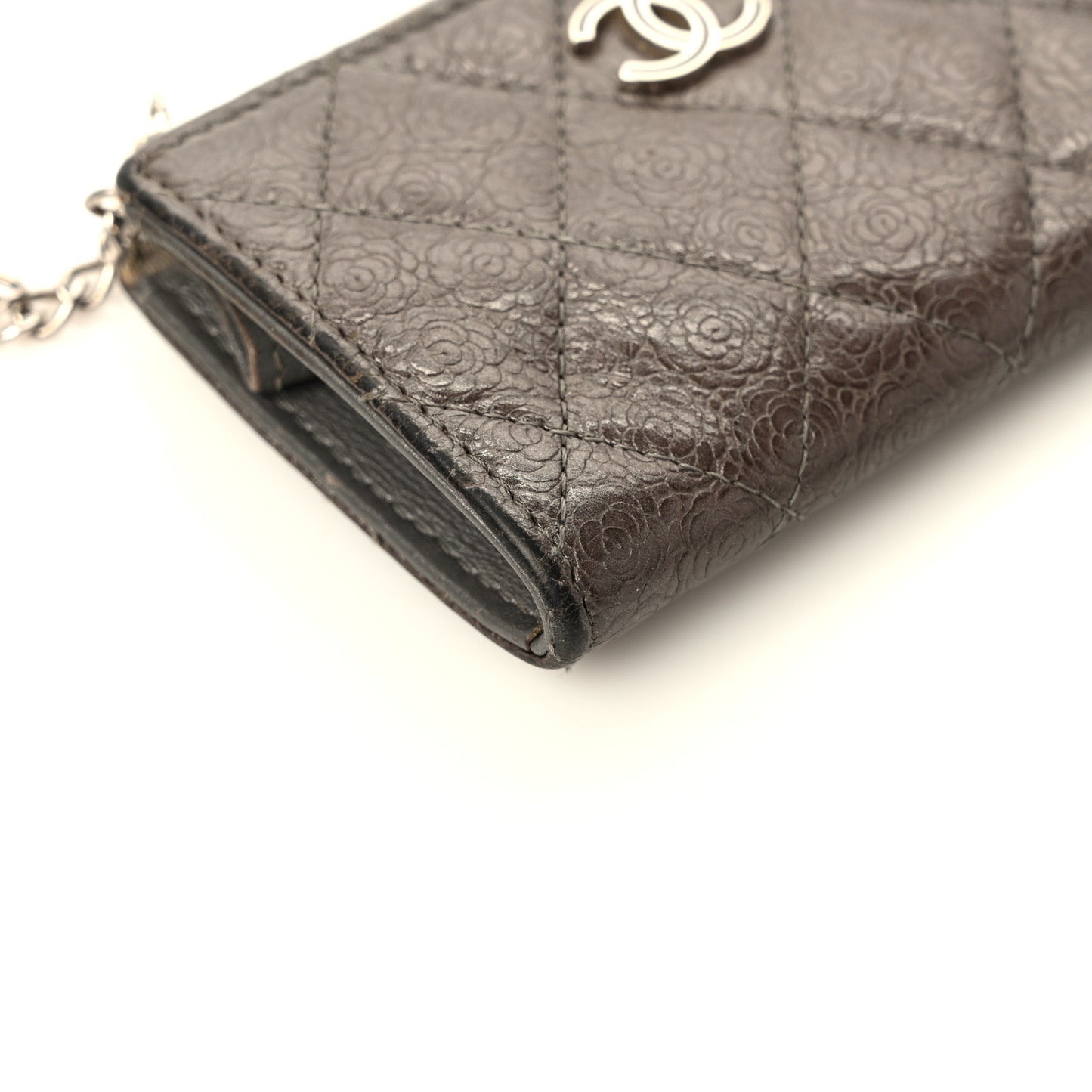 Lambskin Camellia Embossed Key Holder Case Grey