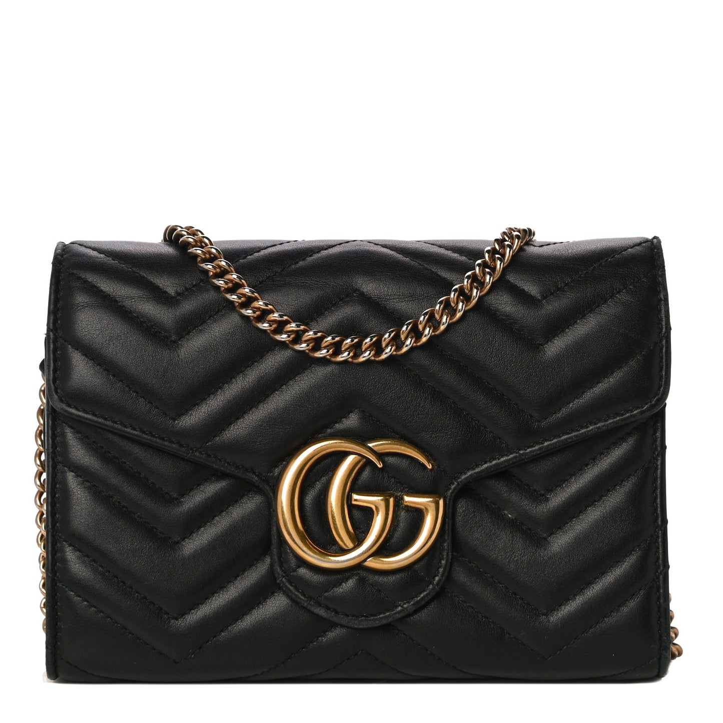 Calfskin Matelasse GG Marmont Chain Wallet Black