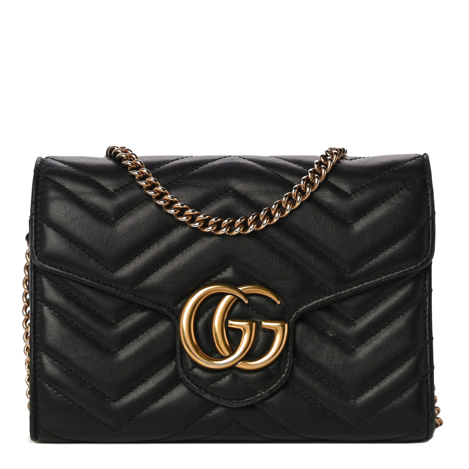 Gucci Calfskin Matelasse GG Marmont Chain Wallet Black 1 of 15