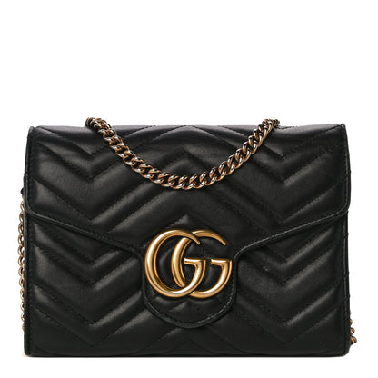 Gucci Calfskin Matelasse GG Marmont Chain Wallet Black 1 of 15