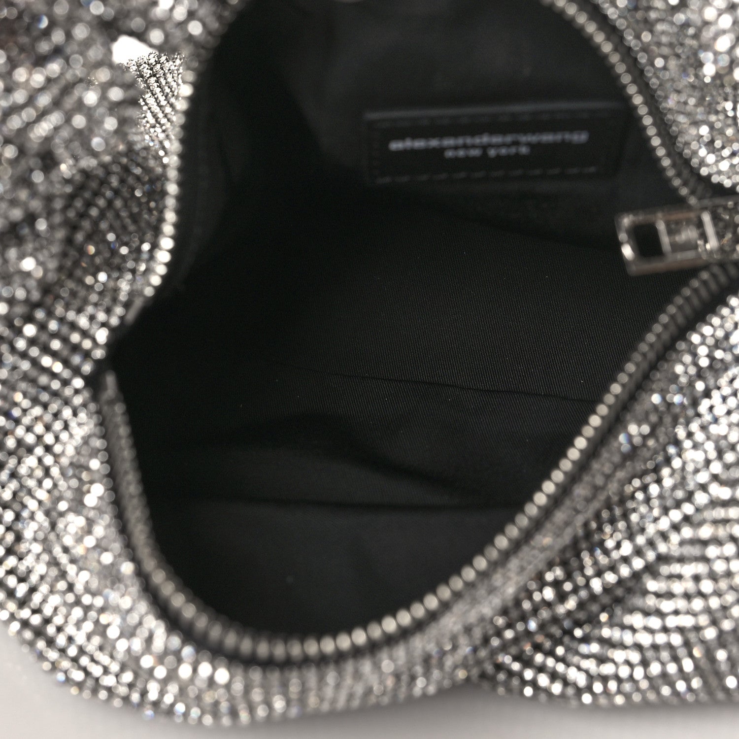 Alexander Wang Mesh Crystal Rhinestone Mini Scrunchie Clutch Black Silver 5 of 8
