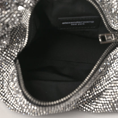 Alexander Wang Mesh Crystal Rhinestone Mini Scrunchie Clutch Black Silver 5 of 8