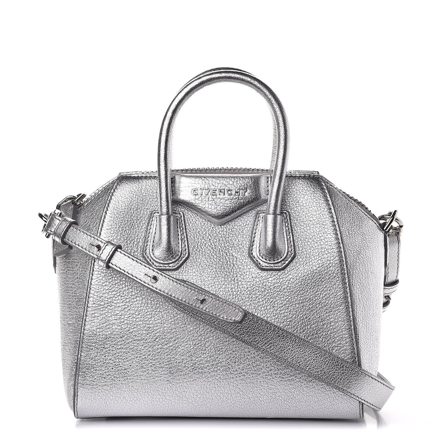 Metallic Sugar Goatskin Mini Antigona Silver