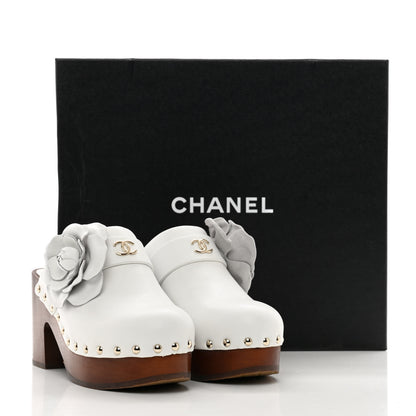 Chanel Calfskin Camellia Clogs 37 White 9 of 9