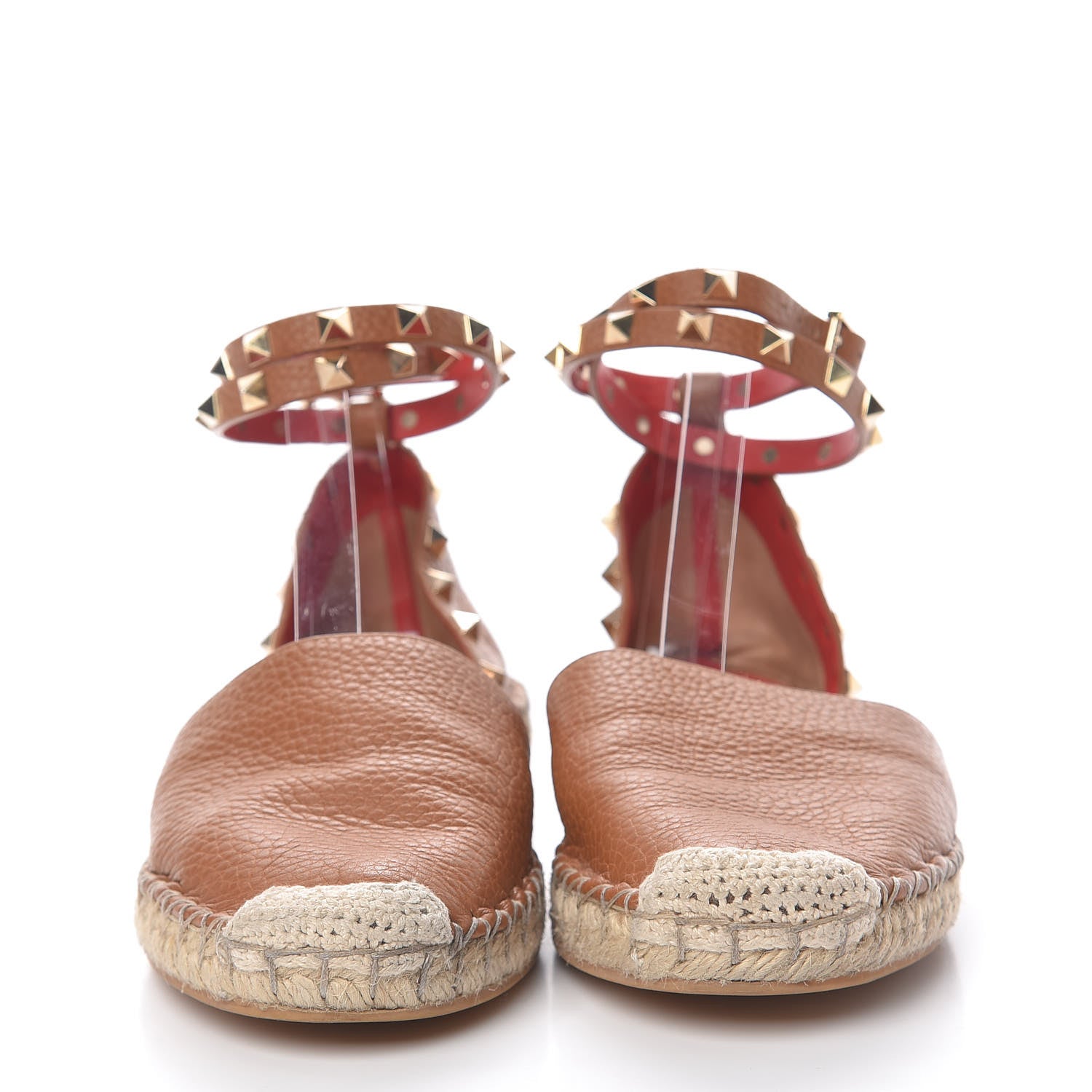 Valentino Garavani Grained Calfskin Rockstud Ankle Wrap Espadrille Flats 38 Cognac 2 of 20