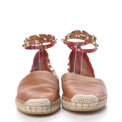 Valentino Garavani Grained Calfskin Rockstud Ankle Wrap Espadrille Flats 38 Cognac 2 of 20