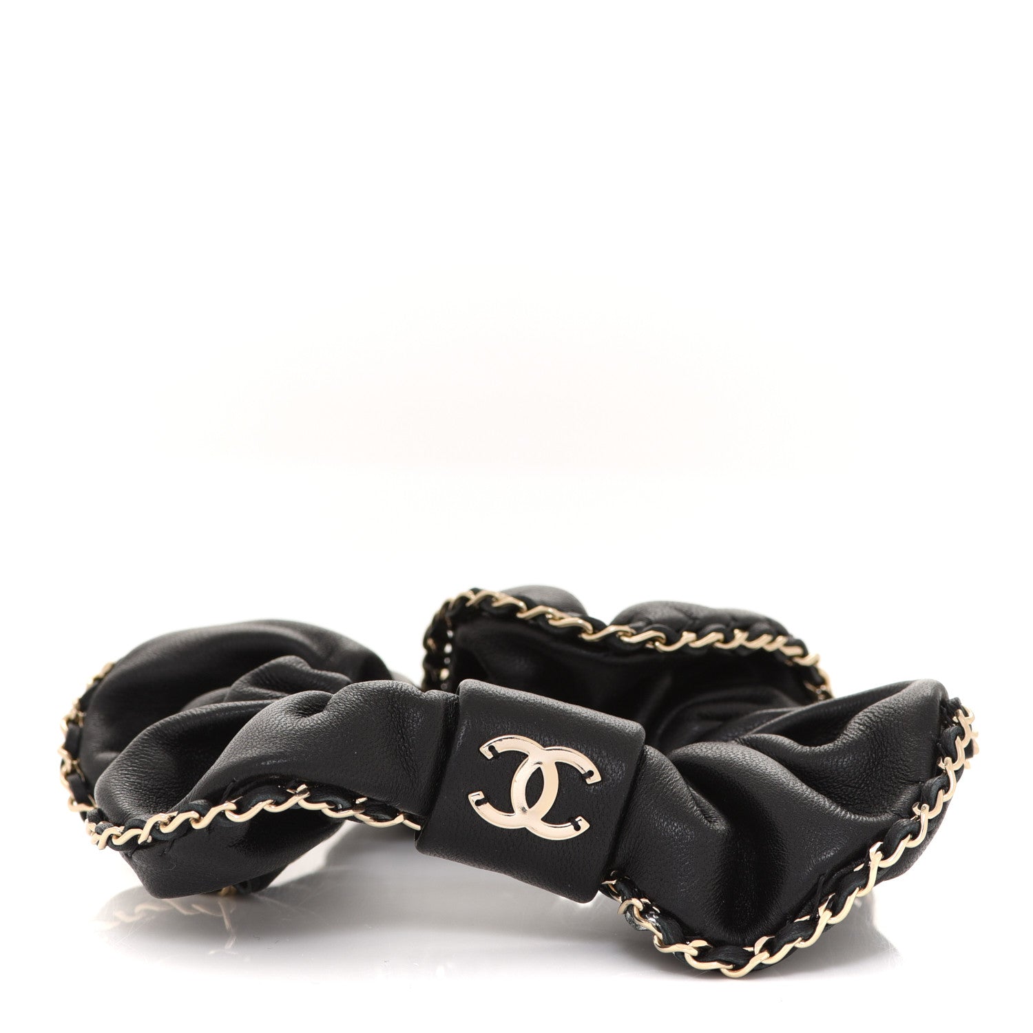 Chanel Lambskin Chain CC Hair Scrunchie Black Gold 3 of 6