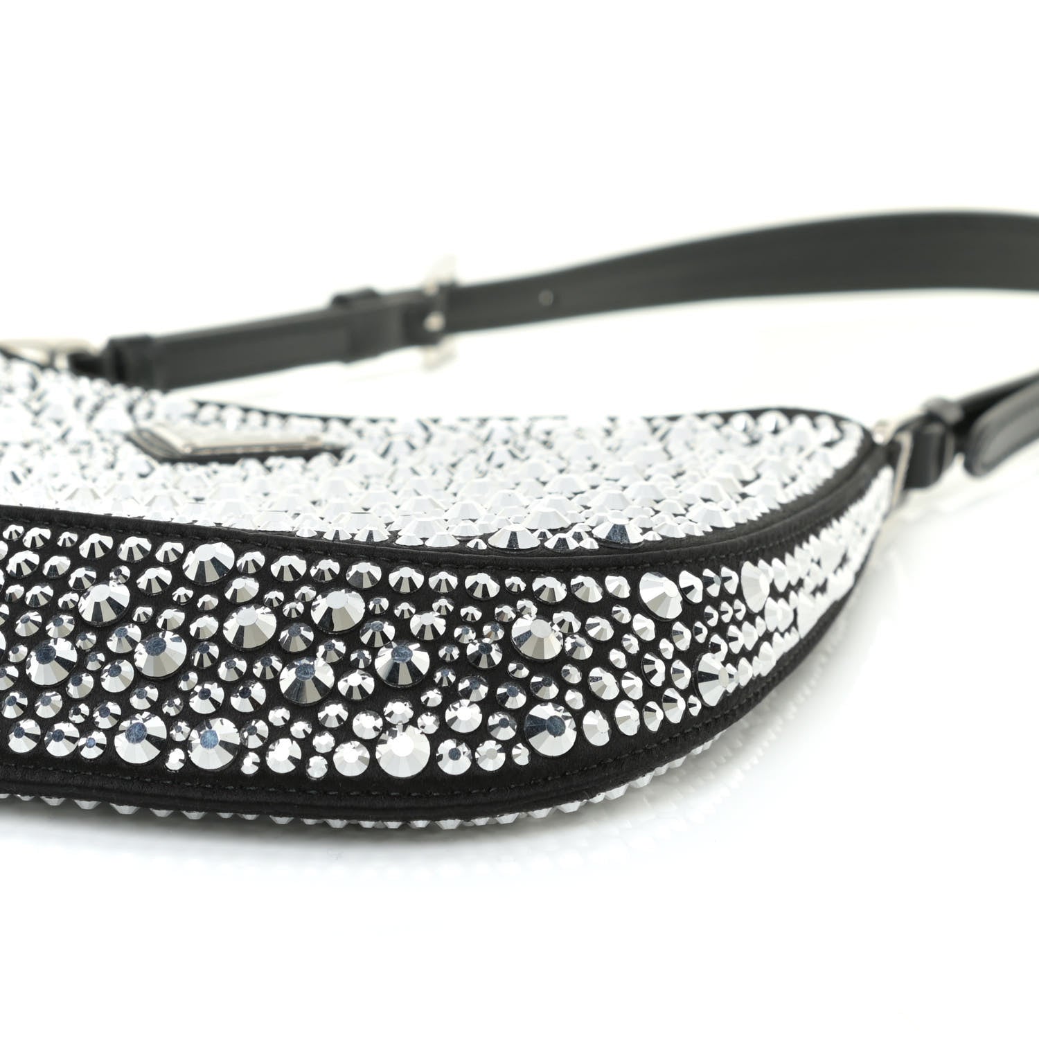 Prada Satin Crystal Cleo Adjustable Strap Shoulder Bag Metal 7 of 9