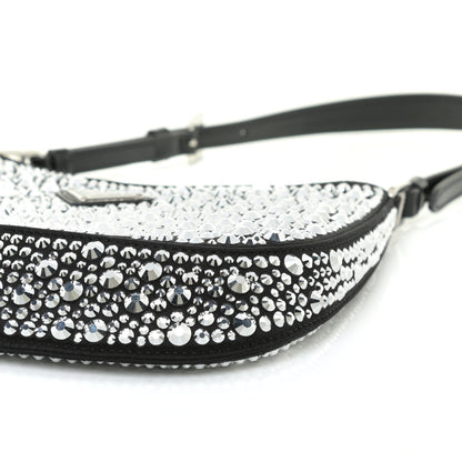 Prada Satin Crystal Cleo Adjustable Strap Shoulder Bag Metal 7 of 9