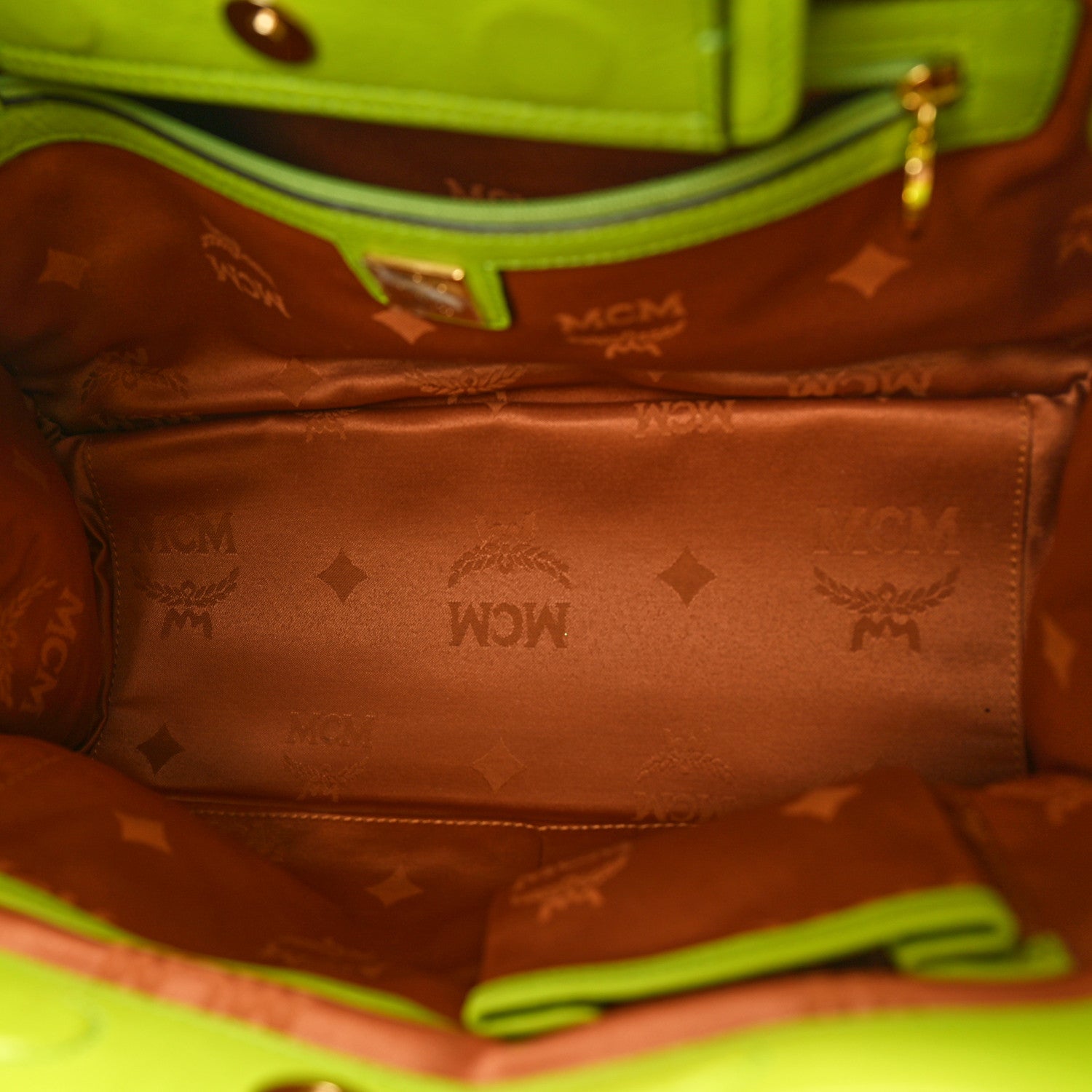 MCM Visetos Double Zip Tote Cognac Green 5 of 9