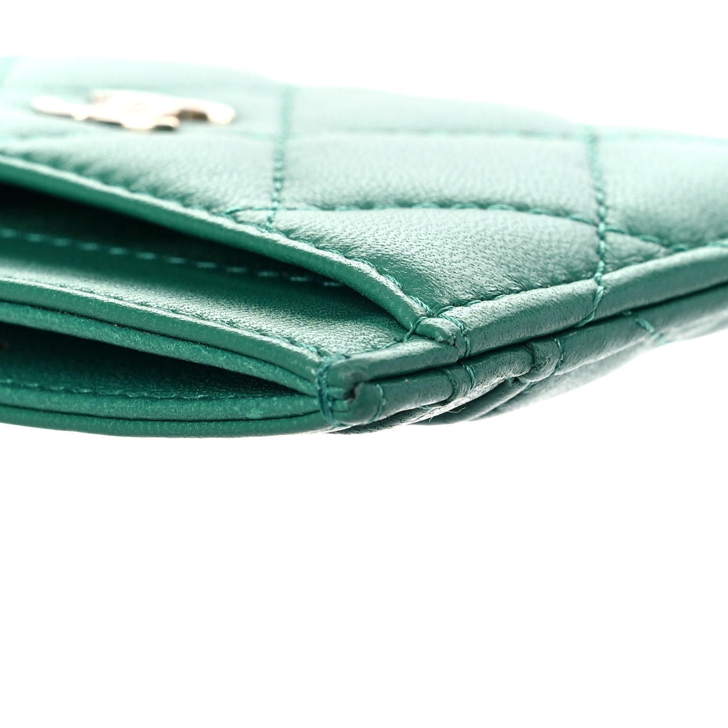 Lambskin Quilted Card Holder Green