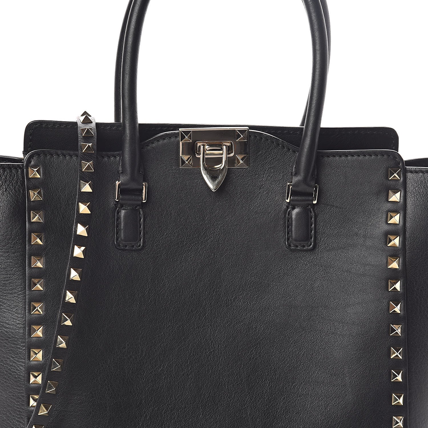 Valentino Garavani Vitello Rockstud Double Handle Tote Black 7 of 9