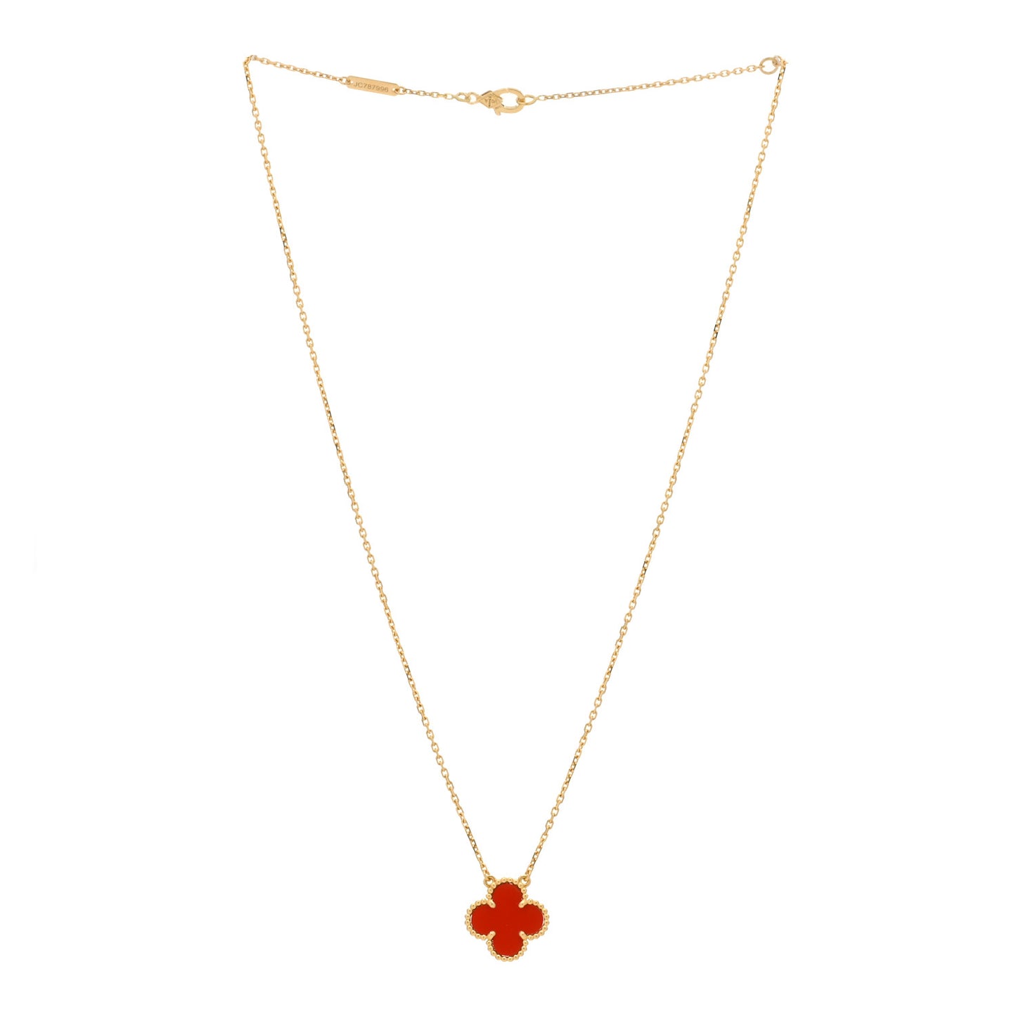18K Yellow Gold Carnelian Vintage Alhambra Pendant Necklace