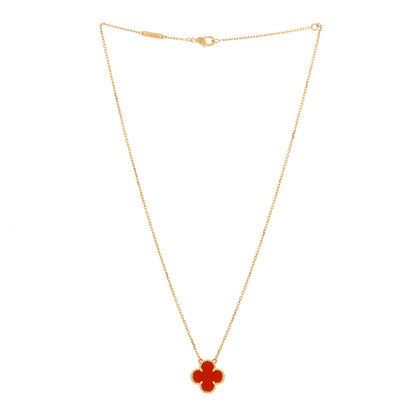 Van Cleef & Arpels 18K Yellow Gold Carnelian Vintage Alhambra Pendant Necklace 2 of 3