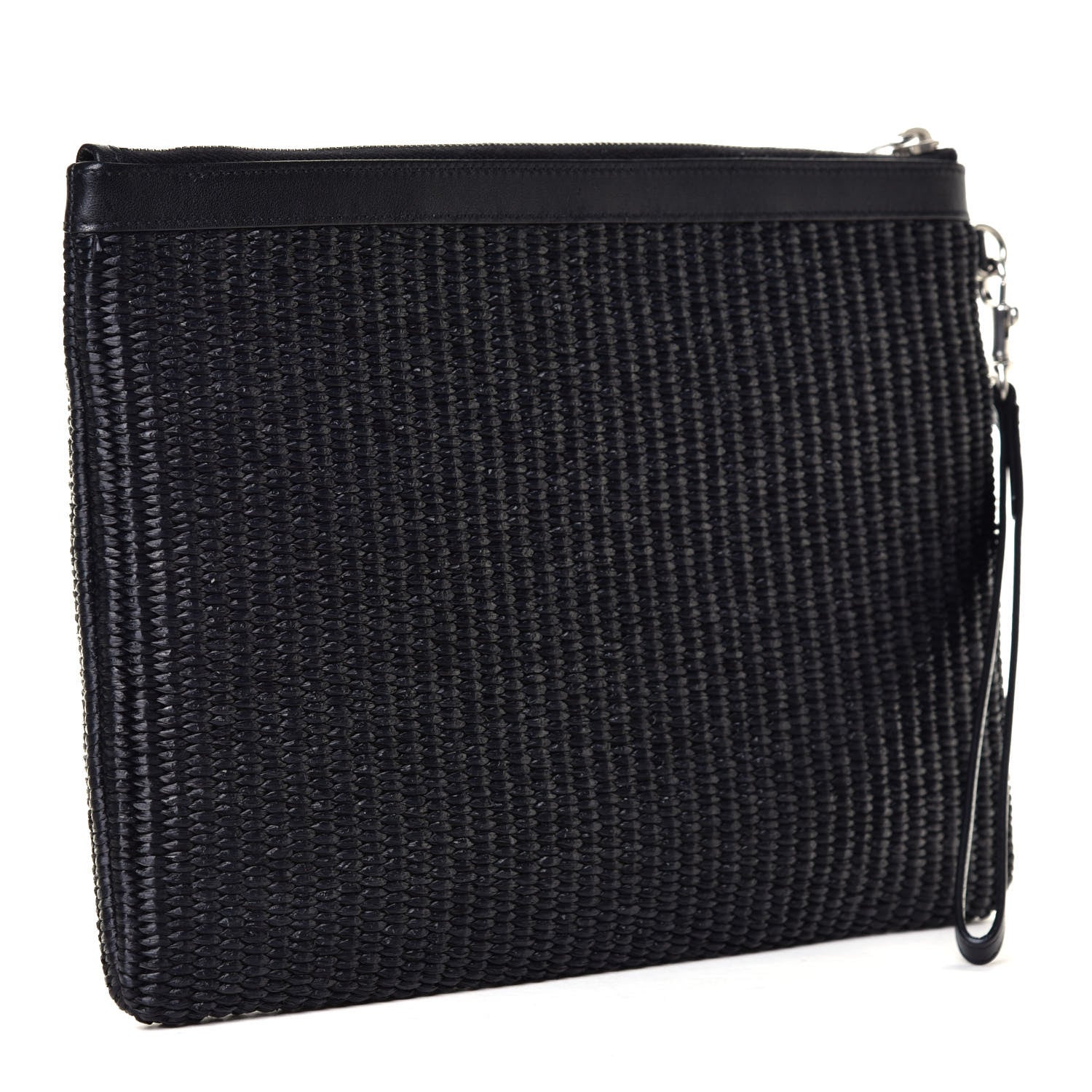 Saint Laurent Raffia Linen Calfskin Rive Gauche Zipped Pouch Black 2 of 4