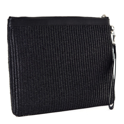 Saint Laurent Raffia Linen Calfskin Rive Gauche Zipped Pouch Black 2 of 4