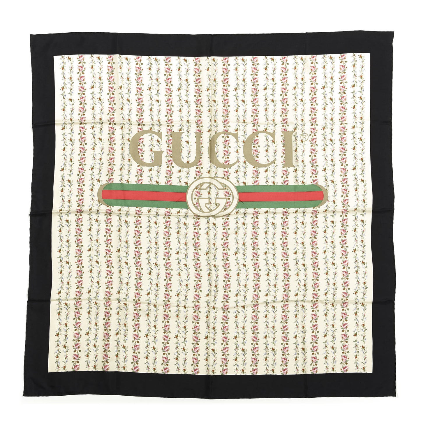 Silk Twill Gucci Rose Series Square Scarf Ivory Black