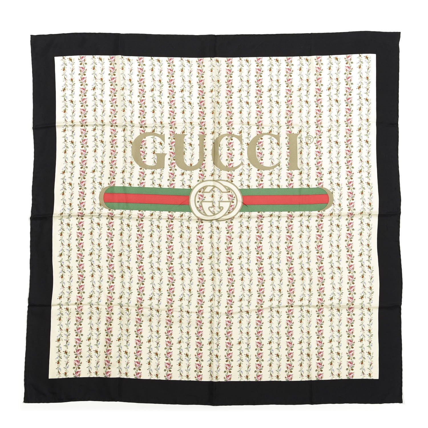 Gucci Silk Twill Gucci Rose Series Square Scarf Ivory Black 1 of 3