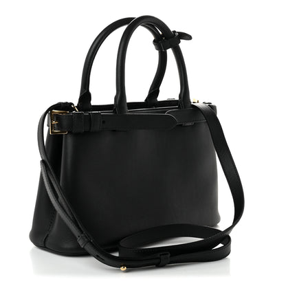 Prada Soft Grain Calfskin Small Double Belt Tote Black 3 of 9