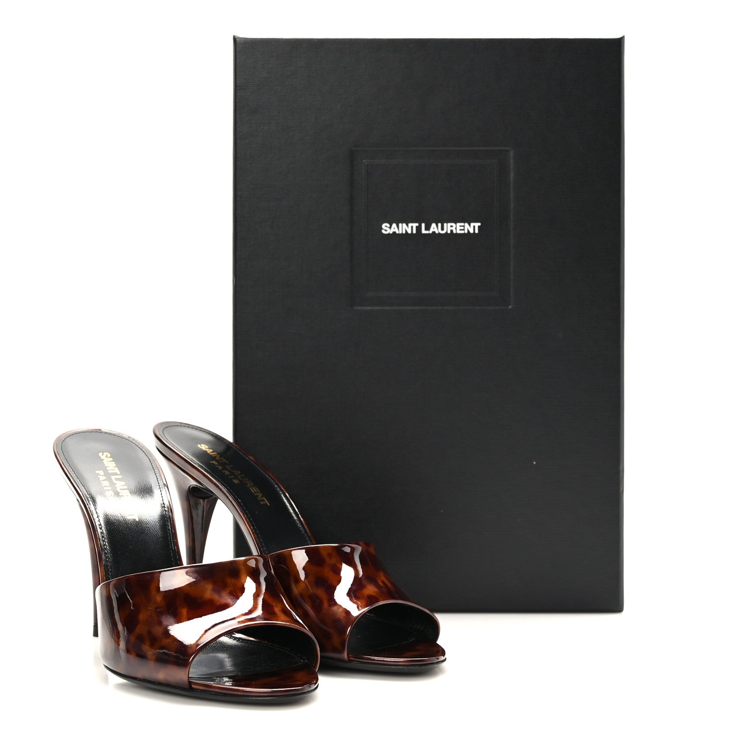 Saint Laurent Patent Tartaruga Sexy 95mm Mules 37 Tortoise Brown 9 of 9