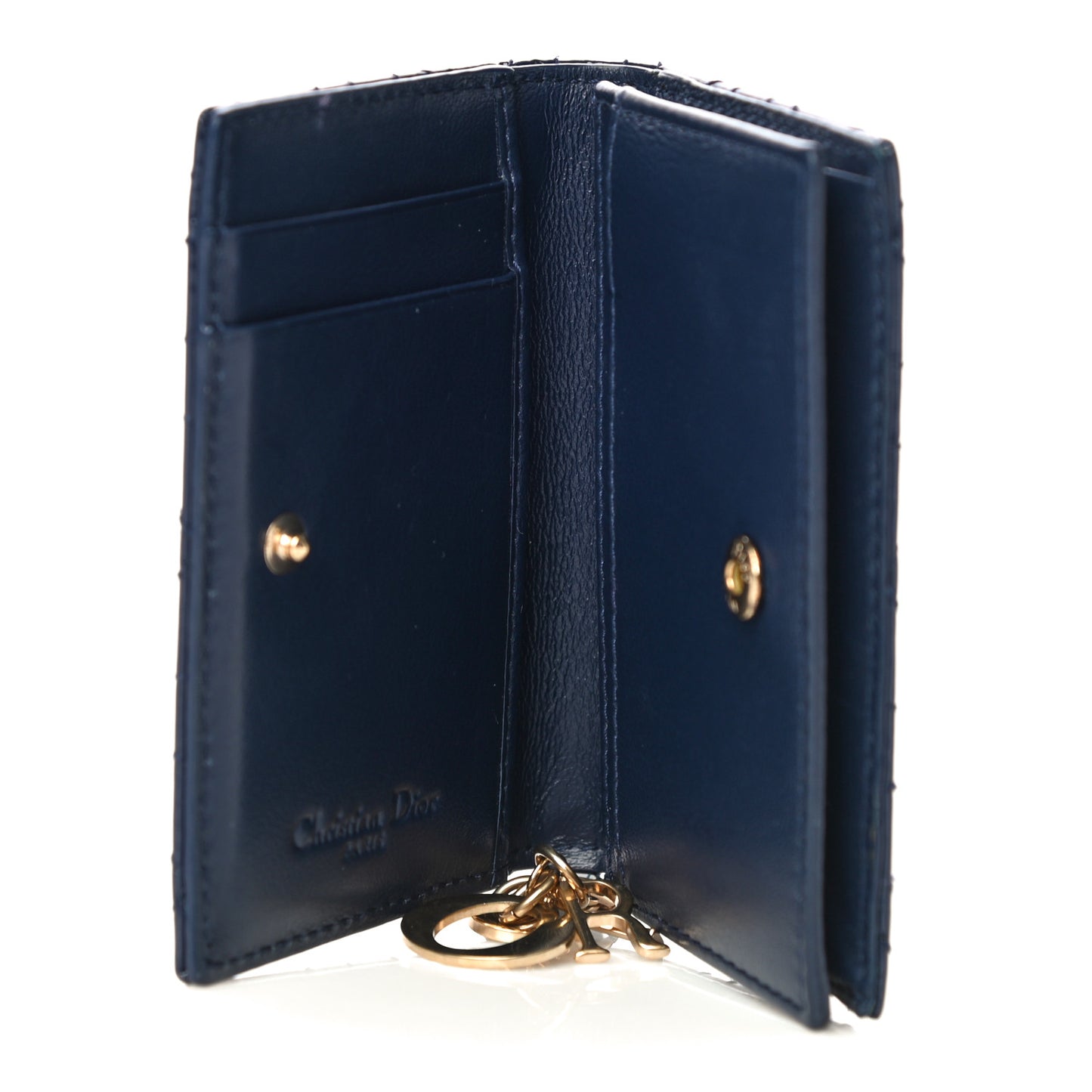 Patent Cannage Lady Dior Card Holder Blue