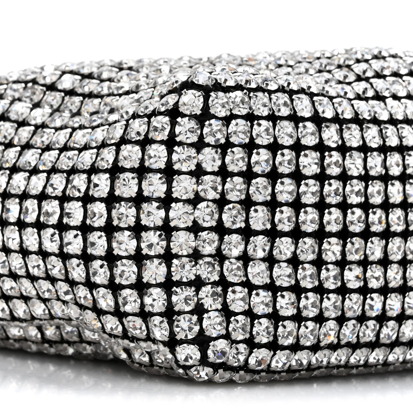 Mesh Crystal Rhinestone Mini Heiress Pouch Black Silver