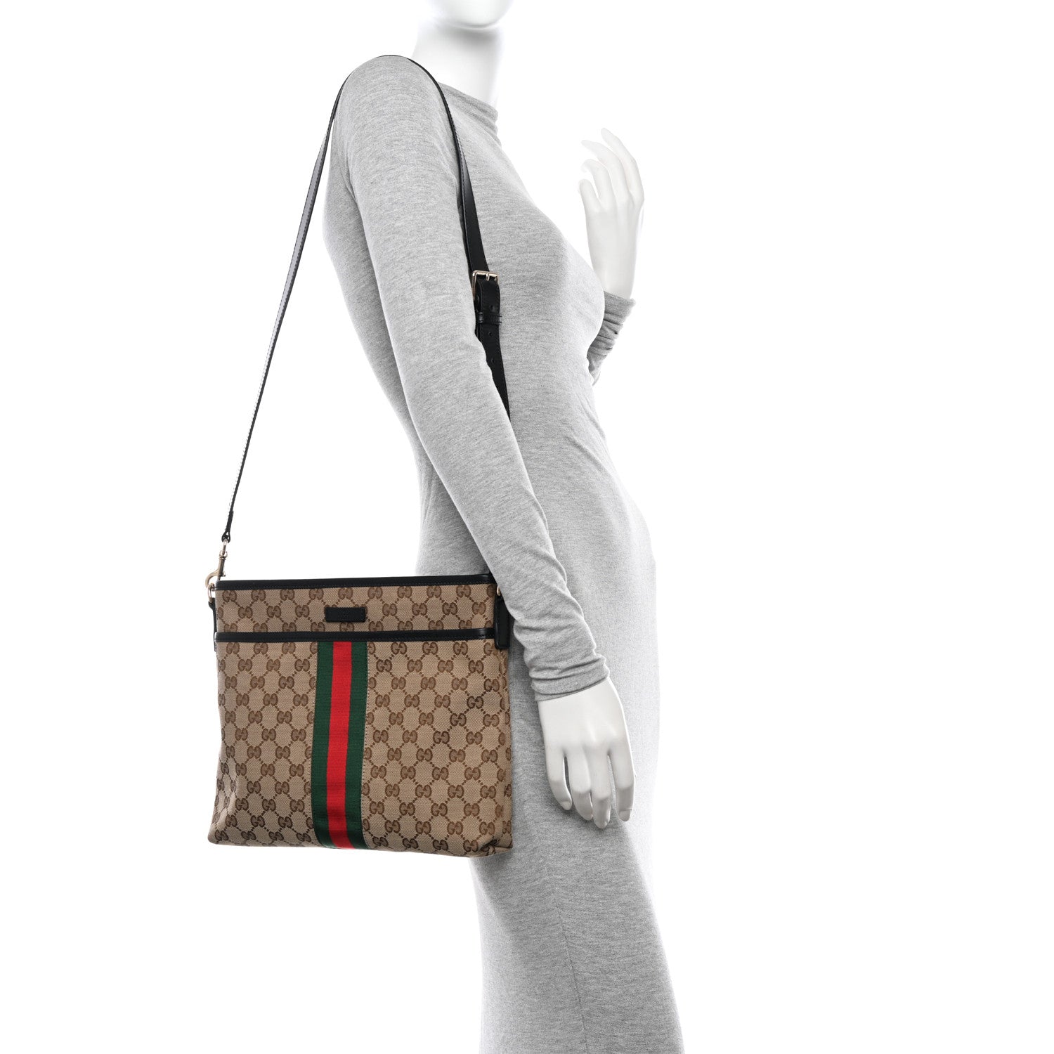 Gucci GG Monogram Web Flat Messenger Bag Black 2 of 12