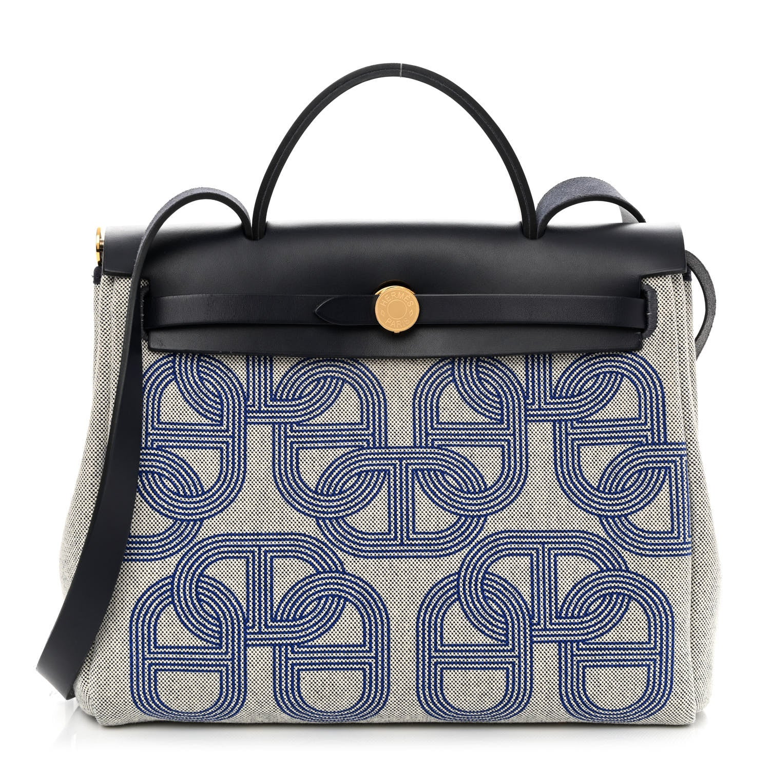 Hermes H Plume Canvas Vache Hunter Circuit 24 Herbag Zip Retourne 31 Bleu Royal Bleu Indigo Ecru 3 of 11
