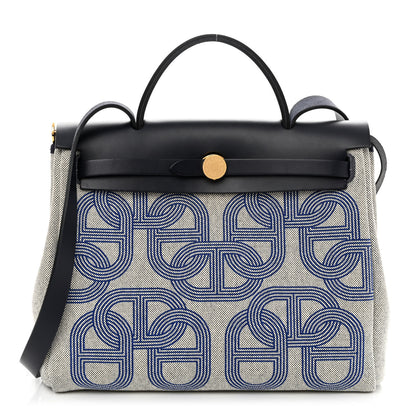 Hermes H Plume Canvas Vache Hunter Circuit 24 Herbag Zip Retourne 31 Bleu Royal Bleu Indigo Ecru 3 of 11
