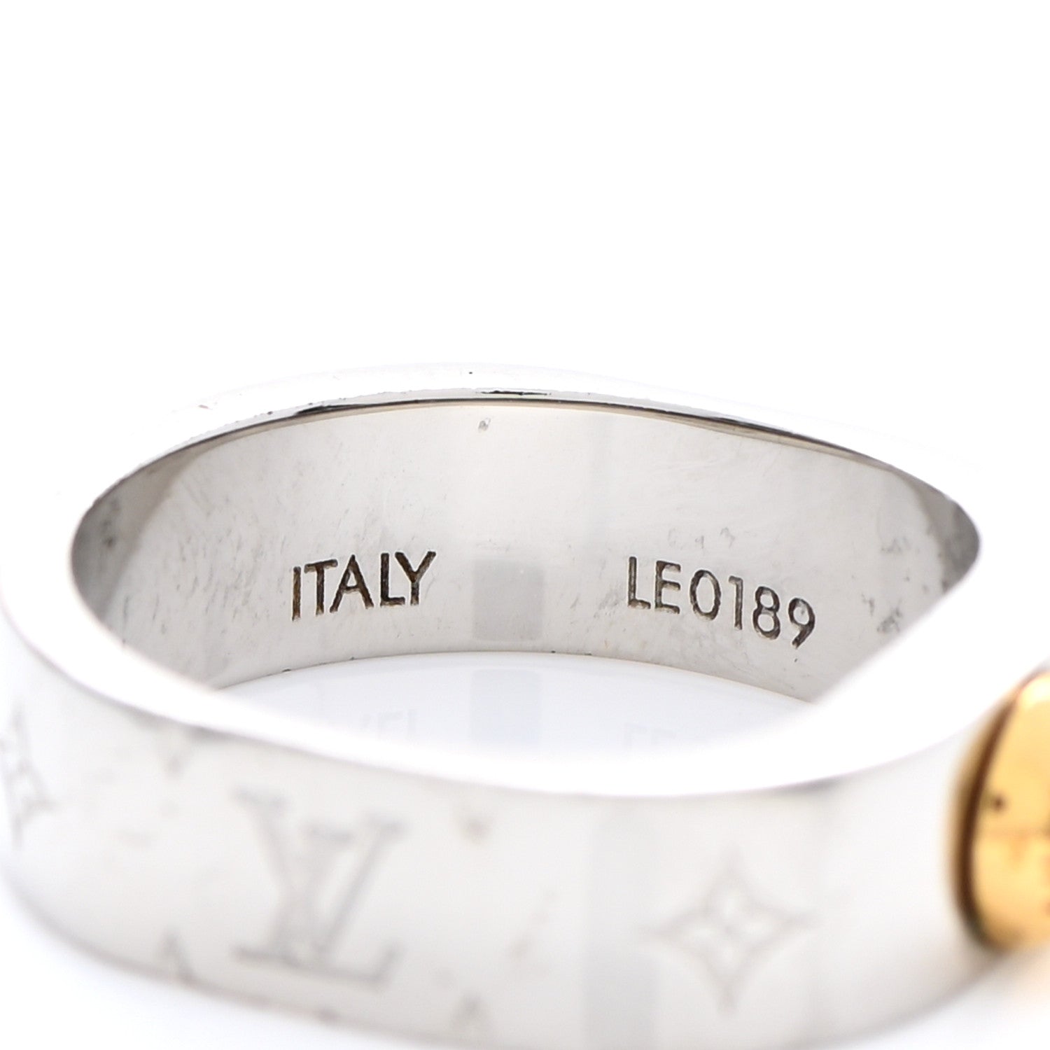 Louis Vuitton Brass Monogram Engraved Nanogram Ring M Palladium 4 of 5