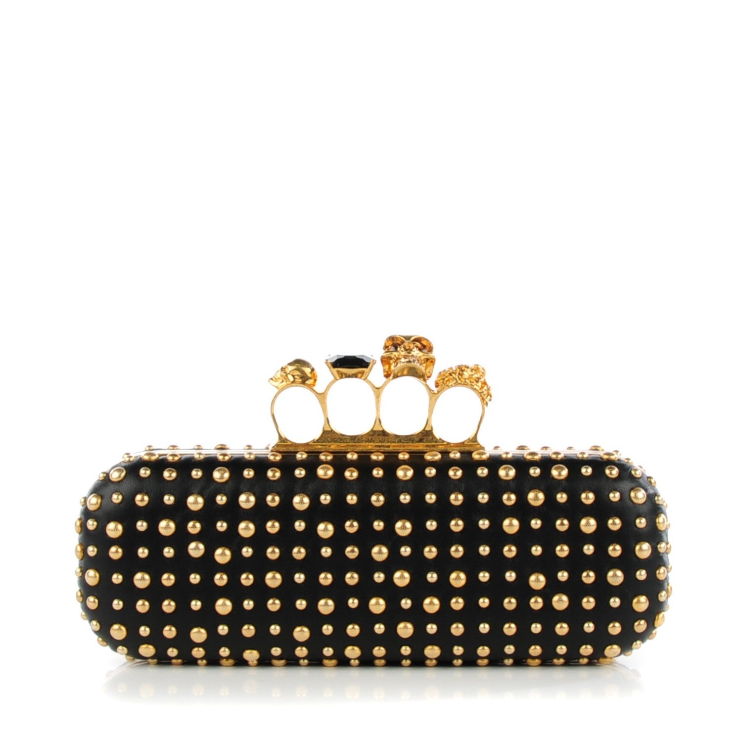 Alexander McQueen Nappa Studded Skull Knuckle Box Clutch Black 1 of 9