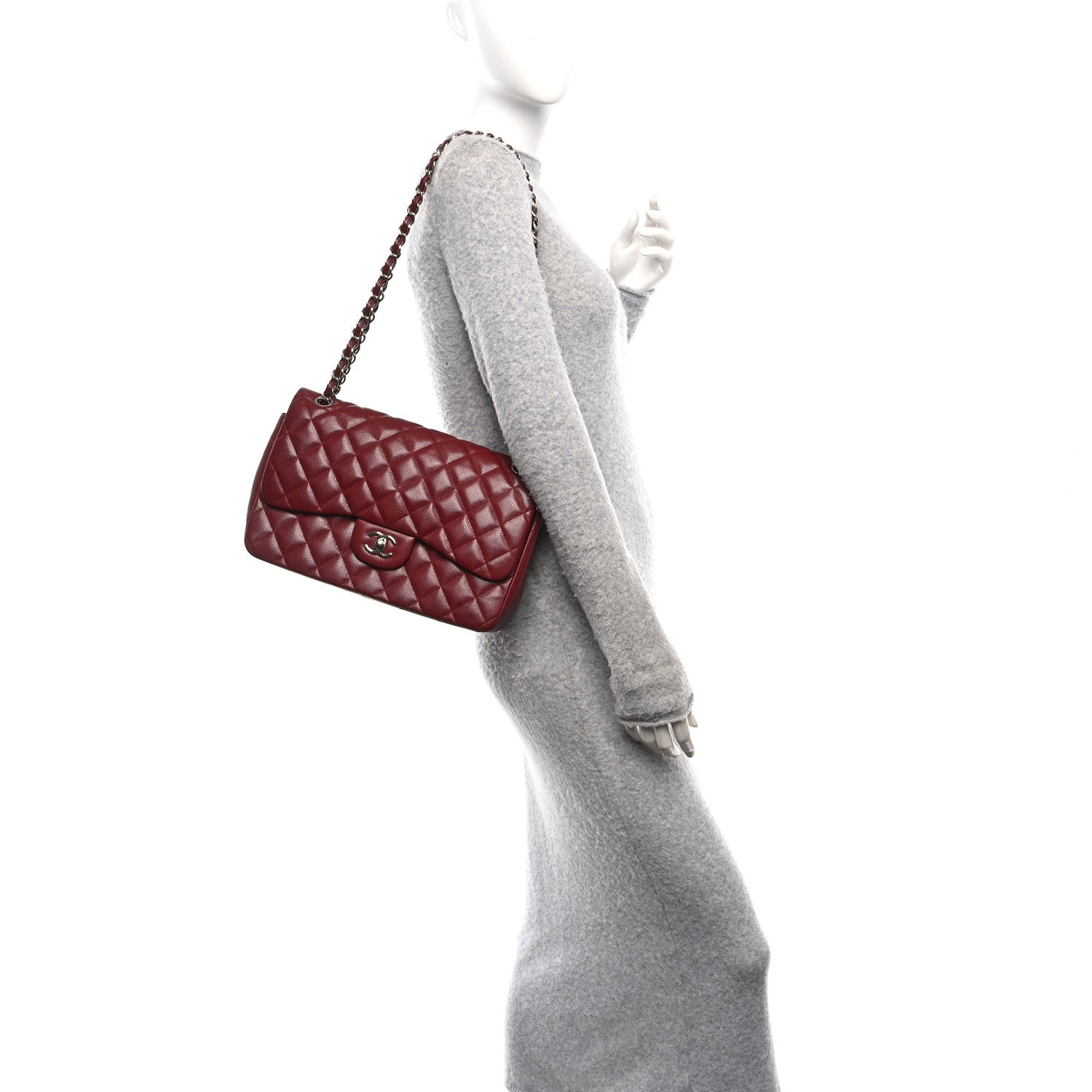 Chanel Caviar Quilted Jumbo Double Flap Dark Red 2 of 12