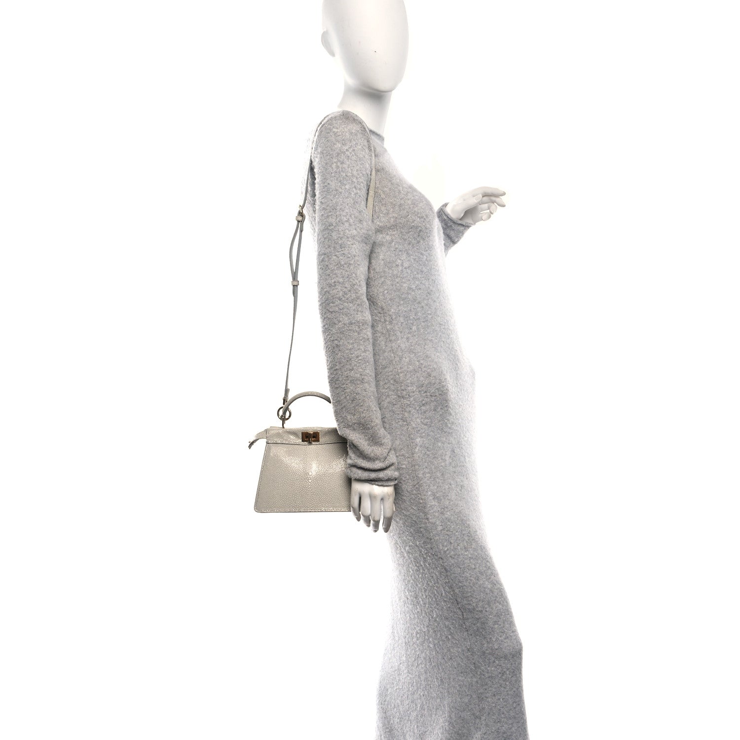 Fendi Stingray Shiny Nappa Petite Peekaboo I SEE U Satchel Pearl