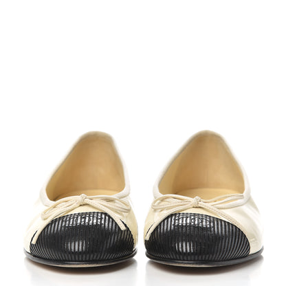Chanel Patent CC Cap Toe Ballerina Flats 37.5 Beige Black 2 of 14