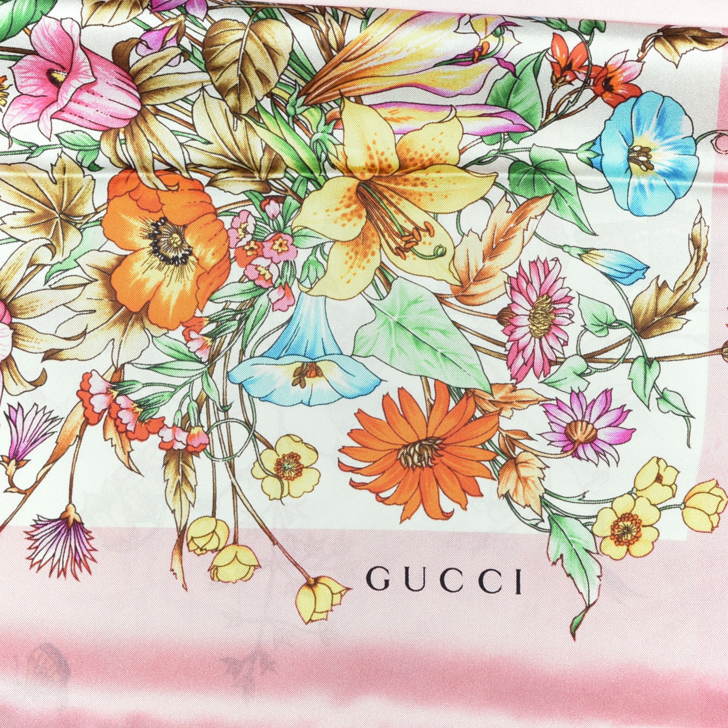 Gucci Silk Twill Eighties Bouquet Square Scarf Pink Ivory 2 of 4